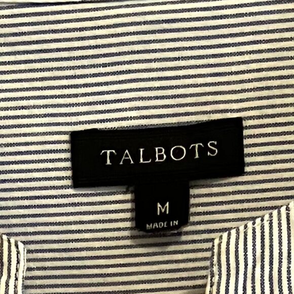Talbots Blue And White Striped Button Down Blouse Collarless Size Medium - Picture 9 of 9